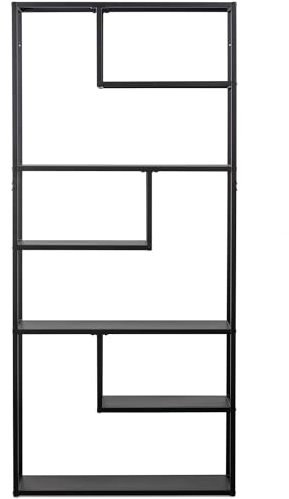 WOOOD Teun Vintage Wandschrank, Bücherregal Vitrinenschrank aus Metall Raumteiler Regal - Schwarz - 188x85x35 cm