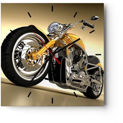 Modern Wanduhr Motorrad Chrom Rad 30x30cm Quadrat Klein Wand Uhr Glas Analog Zimmeruhren Küche Büro Wohnzimmer Glasuhr Wall Clock Dekoration Design Wanddekoration Küchenuhr C3AC30x30-0168