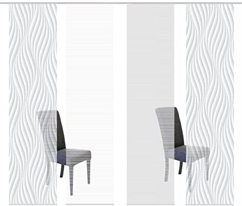VISION S 4er-Set Schiebegardinen Wave halbtransparent Bambusoptik 4X 260x60 cm, Farbe:grau