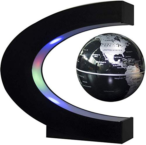 Schwebender Globus mit LED-Lichtern, C-Form, Magnetschwebekugel, Weltkarte für Schreibtischdekoration (schwarz)