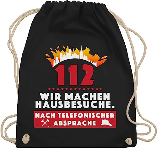 Turnbeutel Rucksack - Feuerwehr - Taschen - 112 eins eins zwei Wir machen Hausbesuche nach telefonischer Absprache - Unisize - Schwarz - präsente beutel feuerwehrfrau feuerwehrgeschenkartikel auch