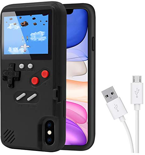 DIKKAR Game Console Case for iPhone, Retro Protective Cover Self-Powered Case with 36 Small Games,Full Color Display,Video Game Case for iPhone X/Xs (Black)