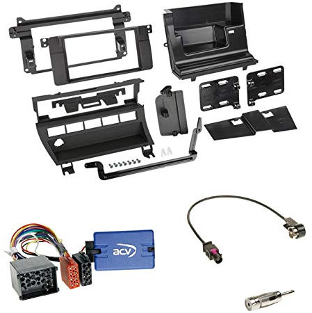 Einbausatz: Doppel 2-DIN Radioblende Blende mit fünf (5) Schaltern + Pioneer Radio Lenkradadapter RUNDPIN + für BMW 3er (E46) 03/1998-02/2005 Limousine / 3er (E46) 06/2001-12/2004 Compact