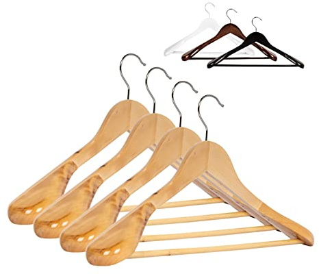 RSR Hangers 25 x Anzugbügel Jackenbügel Kleiderbügel Holz Natur | Sakkobügel | 44,5 cm | 360° drehbarer Haken | extra breite Schultern