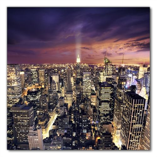 Wallario Selbstklebende Möbelfolie/Tischdecke für Innen und Außen, Größe: 50 x 50 cm - New York bei Nacht - Panoramablick über die Stadt