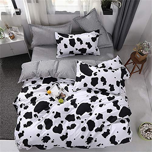 Bettbezug Set, DOTBUY Modern Bettwäsche-Set 3 TLG Bettwäsche Set Polyester Super Weiche mit Reissverschluss Atmungsaktive Bettbezug Kissenbezüge Bettlaken (Kuhfleck,135x200cm)