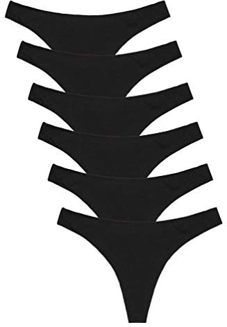 Channo Tanga Coton Femme, Lot de String Respirants Invisibles, Noir, Paquet de 6 Pièces, S/M