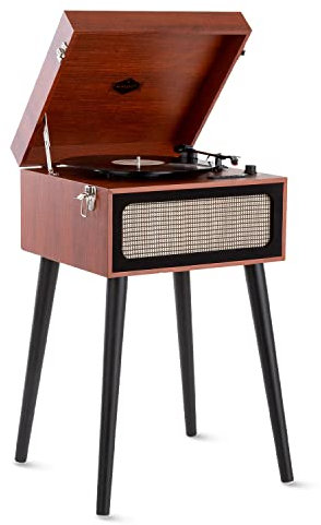 Auna Tocadiscos de Vinilo Vintage, Incluye Altavoces con Sistema Estéreo para Musica, Tocadiscos de Vinilo, Reproductor Vinilo Retro con USB y Bluetooth, Sistema Sonido AUX, Giradiscos Portátil