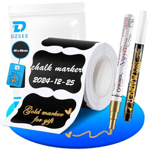 DZSEE® Pegatina de Pizarra, Pegatina Reutilizable, Etiquetas Adhesivas Reutilizable, Cocina Etiquetas Impermeable para Frascos, Tarros, Despensa, Estantería| 6x4cm | 140x| Flor +2pluma-B