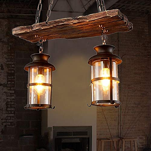 E27 Industrieller Retro Pendelleuchte Massivem Holz Esstisch Lamp Antike Getriebeleuchten Wohnzimmer Kronleuchter Höhenverstellbare Schlafzimmer Hängelampe Bar Dekoration Deckenleuchten (2 Flamme B)