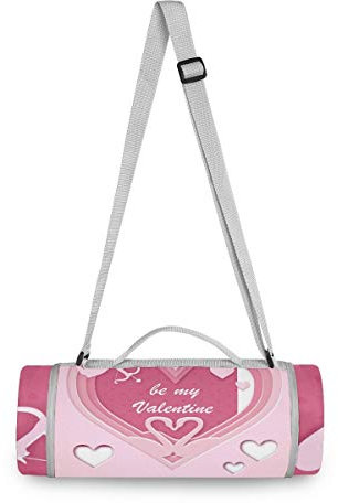 BEUSS Rosa Herz Liebe Picknickdecke wasserdicht Kreative Runde Picknick-Matte Kampierende Strand Yoga Decken Matten im Freien Faltbar Leicht Matte Decke mit Tragegriff(148cm x 148cm)