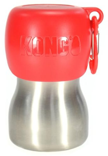 KONG H2O Stainless Steel Dog Water Bottle & Pet Travel Bowl, 9.5 oz - Red