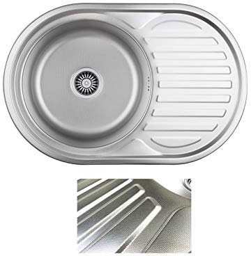 VBChome Einbauspüle 77x50 Leinenstruktur ab 45er Unterschrank Edelstahl Küchenspüle Spüle Ablagefläche Abtropffläche eckiges Camping Ablaufgarnitur Siphon