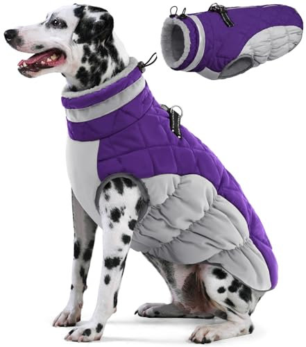 AOFITEE Hundemantel für Große Hunde, Warme 2XL Hundejacke Hundemantel, Rollkragen-Hundefleecejacke mit Geschirr, Wasserabweisende Hundeschneejacke winddichter Hundeschneeanzug für Golden Retriever