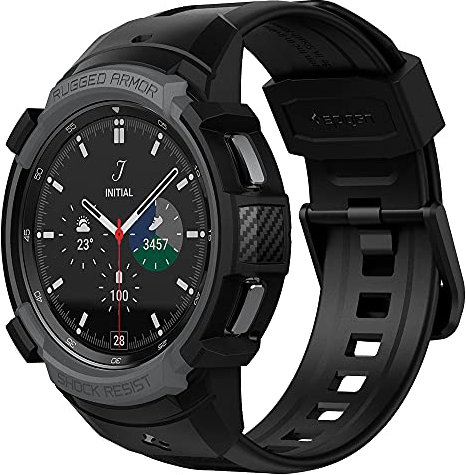 Spigen Rugged Armor Pro Diseñado para Galaxy Watch 4 Classic Case with Band 46mm - Gris Carbón