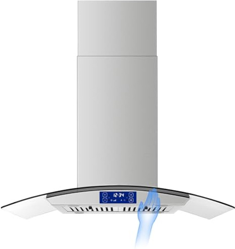 JOEAONZ 36 Inch Island Range Hood 700CFM Gesture & Touch Control Ceiling Mount Stainless Steel Ducted/Ductless Convertible, Ceiling Mount Vent Hood, Baffle Filter Exhaust Fan Extractor