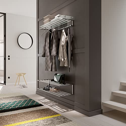 Wandgarderobe Edelstahl matt mit Glasablage 100 cm breit - PHOS Design