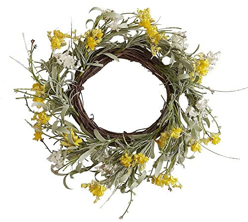 Großer XXL Oster-Kranz Deko-Kranz Tür-Kranz Wand-Dekoration Frühlings-Look Ostern mit Blumen Ø 40cm gelb grün & weiß Wohungs-Dekoration Osterfest & Frühling