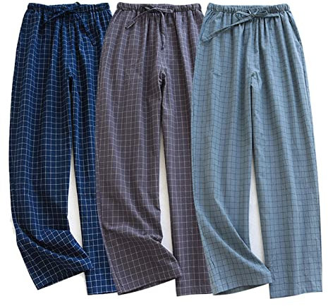 STMAHER 3er Pack Herren Baumwolle Pyjamahose Schlafanzughose Lang Pyjamahose Herren Karierte Nachtwäsche B S