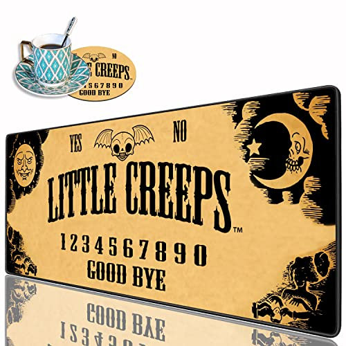 Desk Pad Mat Gaming Mouse Pads with Coasters, 31.5x 11.8 XXL Large Big Computer Keyboard Mouse Mat Desk Pad with Non-Slip Base and Stitched Edge for Home Office Gaming Work, Retro Ouija Board