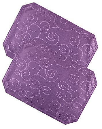 Haus und Deko 2er Platzset 35 x 50 cm Lila Tischset Struktur Damast Circle, bügelfrei fleckenabweisend Platzdeckchen, abwaschbar abwischbar Untersetzer Tischsets