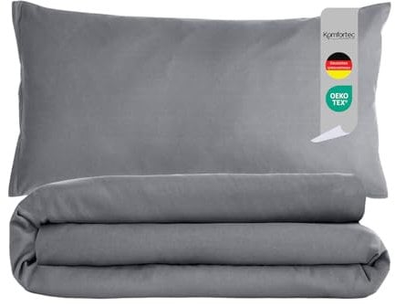 Komfortec Premium Bettwäsche 135x200 mit 1 Kissenbezug 40x80 cm Set aus Gebürstetes Mikrofaser - Grau