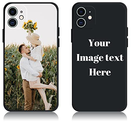 AnNengJing Custom Soft Liquid Silicone Cases Full-Body Protective Personalized Photo Name Text Logo Phone Cover for iPhone 12 Black