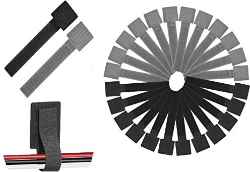HUDDU Kabel Fester Gurt, 24 Stück Stark Klettband Kabelhalter Selbstklebende Kabelorganisatoren für Küche Netzkabel, Schreibtisch, Innen, Büro, Ladekabel, Verlängerungskabel (Grau+Schwarz)
