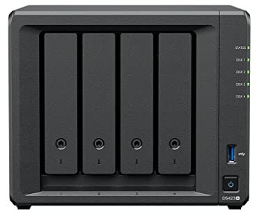 Synology DS423+ Station de disque NAS 4 baies (Intel Celeron J4125 4-core 2 Go de RAM 2 x RJ-45 1 GbE) 12 To avec 4 disques durs NAS Seagate IronWolf 3 To