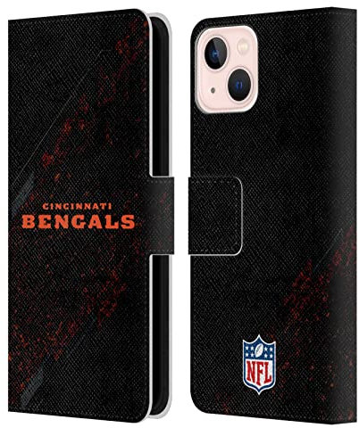 Head Case Designs Licenciado Oficialmente NFL Desenfoque Logotipo de Cincinnati Bengals Carcasa de Cuero Tipo Libro Compatible con Apple iPhone 13