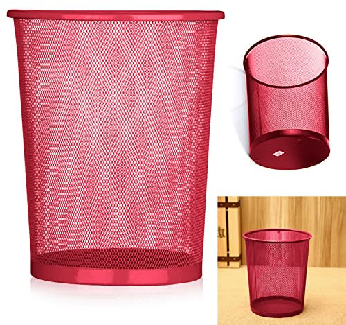 ARA CHOICE Colourful Metal Mesh Waste Bin Rubbish Paper Net Basket Home Office Durable and easy to use Recycling Bin for Bedrooms Multi Colour. (Red)