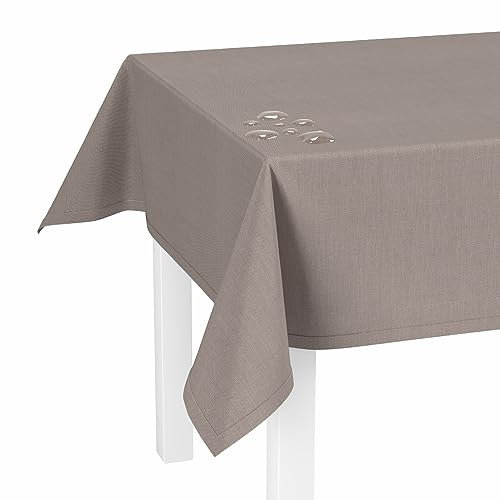 LILENO HOME Tischdecke abwaschbar als Meterware [140x220cm] in Taupe Braun - Gesäumte Polypropylen Gewebe Tischdecke wasserdicht mit Fleckschutz