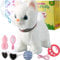 Marsjoy White Leash Walking Cat Set Singing That Purrs and Meows Animated Plush Robot Kitten Pet Moving Plush Realistic Stuffed Animal Remote Control Cute Kawai Robotic Kitty Toy for Kid