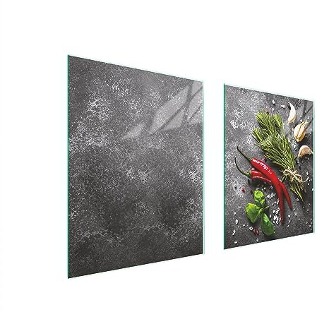 TMK ArtDeko Herdabdeckplatte 2 Teilig 40x52 + 45x52 cm - Spritzschutz Herdabdeckung – Herdschutz aus Sicherheitsglas – Robust, Hygienisch & Rutschfest– Schutz für Induktion, Ceran, Gas & Elektro