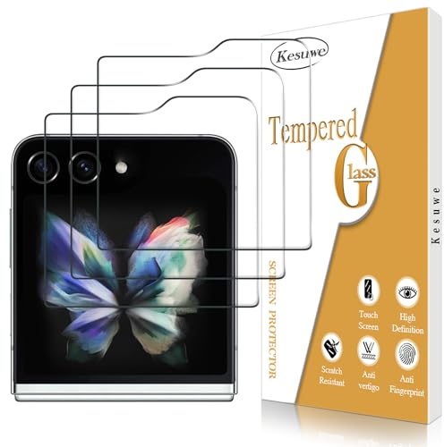 Kesuwe 3 Pièces Verre Trempé pour Samsung Galaxy Z Flip 5/6, Anti Rayures | Dureté 9H Film Protection écran, Haut Définition, sans Bulles, Installation Facile