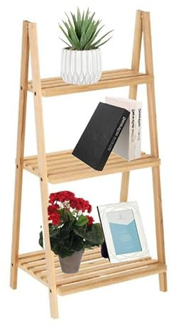 VIRSUS Scaffale Portaoggetti a Scala 3303, in Legno di Abete Naturale, Misura 42x34x91 cm, Libreria Aperta, Scaffalatura Salvaspazio per Libri, Oggetti, Piante, per Ufficio, Soggiorno (3 Ripiani)