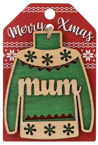 Mum Christmas Jumper Wooden Tree Decoration Personalised Bauble Xmas Green