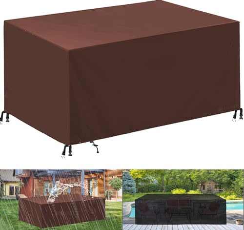 Housse Salon de Jardin, Très Résistant 420D Oxford Tissu Imperméable Housse de Table de Jardin, -Brown||200x200x100cm(LxWxH)