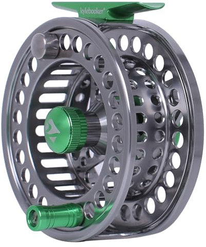 Kylebooker Fly Fishing Reel Large Arbor CNC-machined Aluminum Alloy Body Fly Reel(Silver with Green,5/6wt)