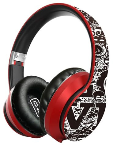 EIVOR Auriculares DJ de cancelación de Ruido de ENC Audio estéreo HiFi, Bluetooth Plegable sobre Auriculares con micrófono, Auriculares Suaves de Jack de Audio de 3.5 mm Bajo para Viajes,Rojo