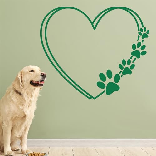 GRAZDesign Wandtattoo Hund Herz mit Pfote - Wandaufkleber Wohnzimmer, Flur, Küche für Tierbesitzer - 67x57cm / rot