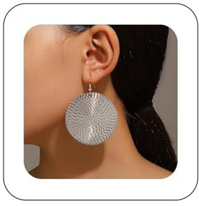 Yienate Kreis Scheibe Baumeln Tropfen Ohrringe - Silber Boho Große Runde Kreisförmige Ohrringe mit Aussage Geometrischer Flache Runde Münze Scheibe Tropfen Schmuck für Frauen