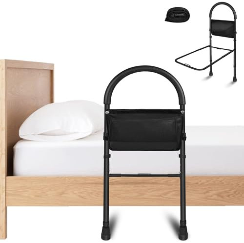 UISEBRT Bett Aufstehhilfe Bettgitter für Ältere Erwachsene Höhenverstellbar mit Ablagetasche Rausfallschutz Senioren Bett Einstiegshilfe Haltegriff für Bett bis 150kg Belastbar