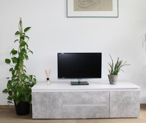 möbelando TV-Board >7032-11.25< in Weiß/Beton matt, Holzwerkstoff - 151x42x45cm (BxHxT)