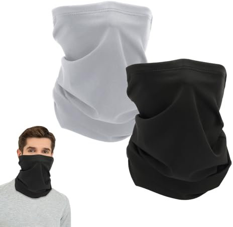 2 Pièces Tour de Cou Unisexe Élastique - Cache Cou Moto & Sport Multi-Usage (Séchage Rapide, Anti-UV) | Bandeau Tubulaire Respirant pour Ski, Vélo, Course | Noir Ultra-Doux,Gris