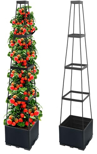 Biotolot 2 paquetes de macetas de tomate de 56.8 pulgadas con enrejado de riego autónomo con enrejado trapezoidal, plantas trepadoras en patio, jardín, interior y exterior