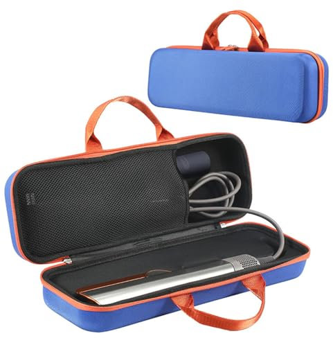 Generic Custodia rigida da viaggio compatibile con asciugacapelli Dyson Airstrait, piastra per capelli e accessori, custodia protettiva portatile (blu + arancione)