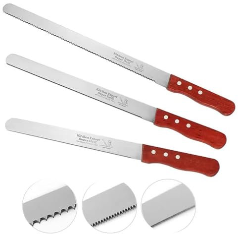 AONEGOLD Couteau à Pain Lot de 3 Couteau a Pain de 30 cm Lame Acier Inoxydable Manche Ergonomique en Bois Idéal pour Couper du Pain, des Bagels, des Pâtisseries