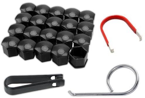 Bamyli 20 Stücke Radmuttern Kappen 21mm Auto Radschraubenkappen Kunstsoff Radmutternkappen mit 3 Radmutterkappen Abzieher für Autos, Schwarz
