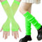XIEXIESHER Neon Beinstulpen mit Neon Fingerlose Netzhandschuhe, Neon Stulpen, Leg Warmers, 80er 90er Jahre Kostüm Zubehör, Cosplay Kostüm Zubehör Disco Party Halloween Karneval Zubehör(Fluo Grün)